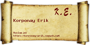 Korponay Erik névjegykártya